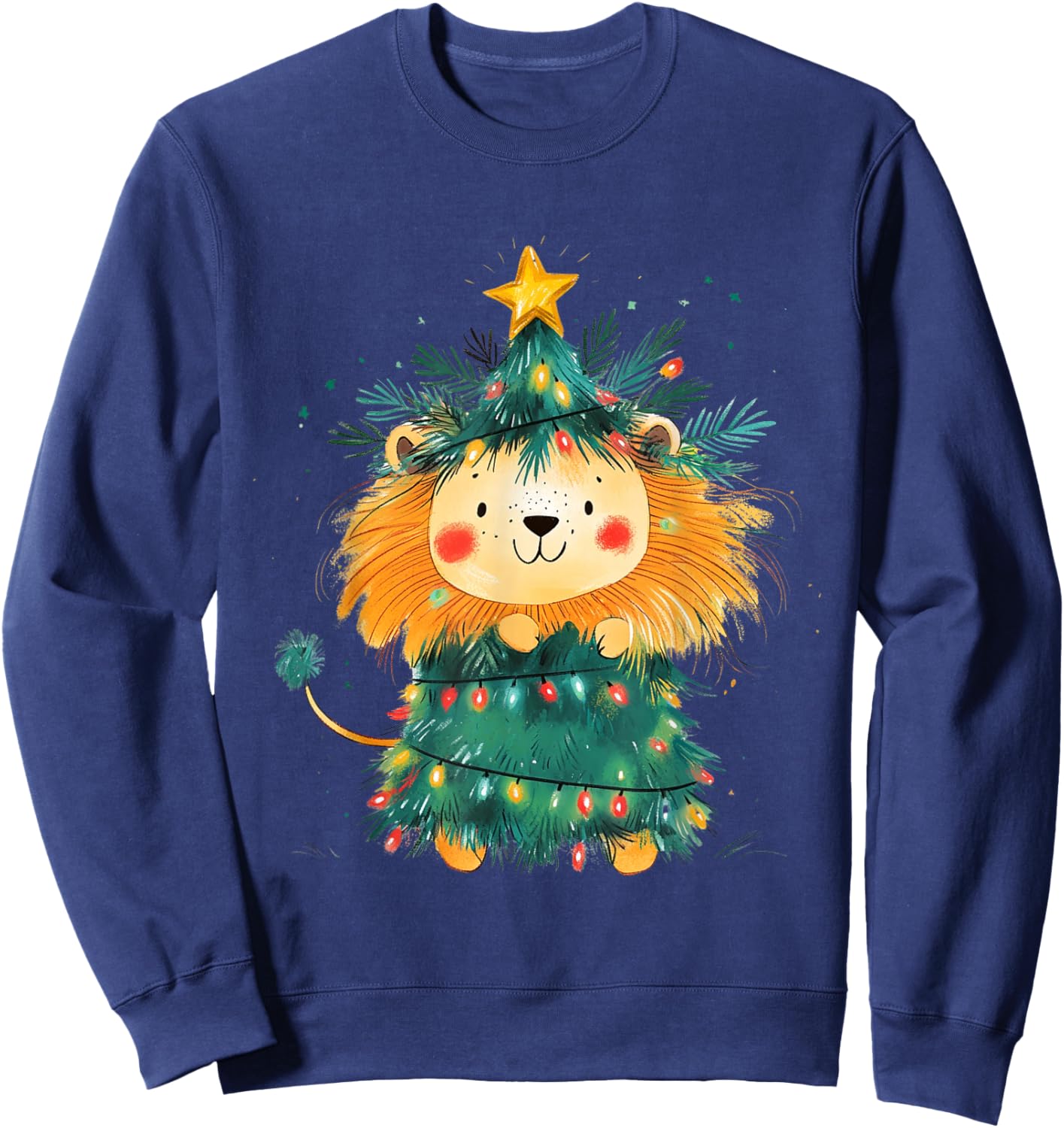 Lion Christmas Tree Pajamas Girls Boys Xmas Lights Sweatshirt - Sweatshirt | Navy