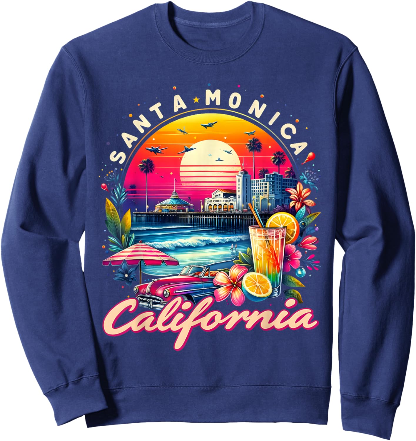 Sunset Vibes Santa Monica Trip Retro Santa Monica California Sweatshirt - Sweatshirt | Navy