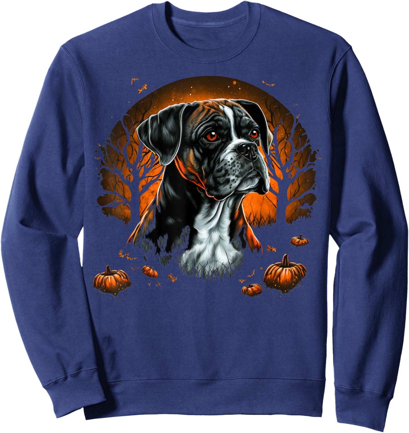 Pumpkin Boxer Dog costume on Boxer Dog Halloween Women Kids Sweatshirt - Sweatshirt | Navy