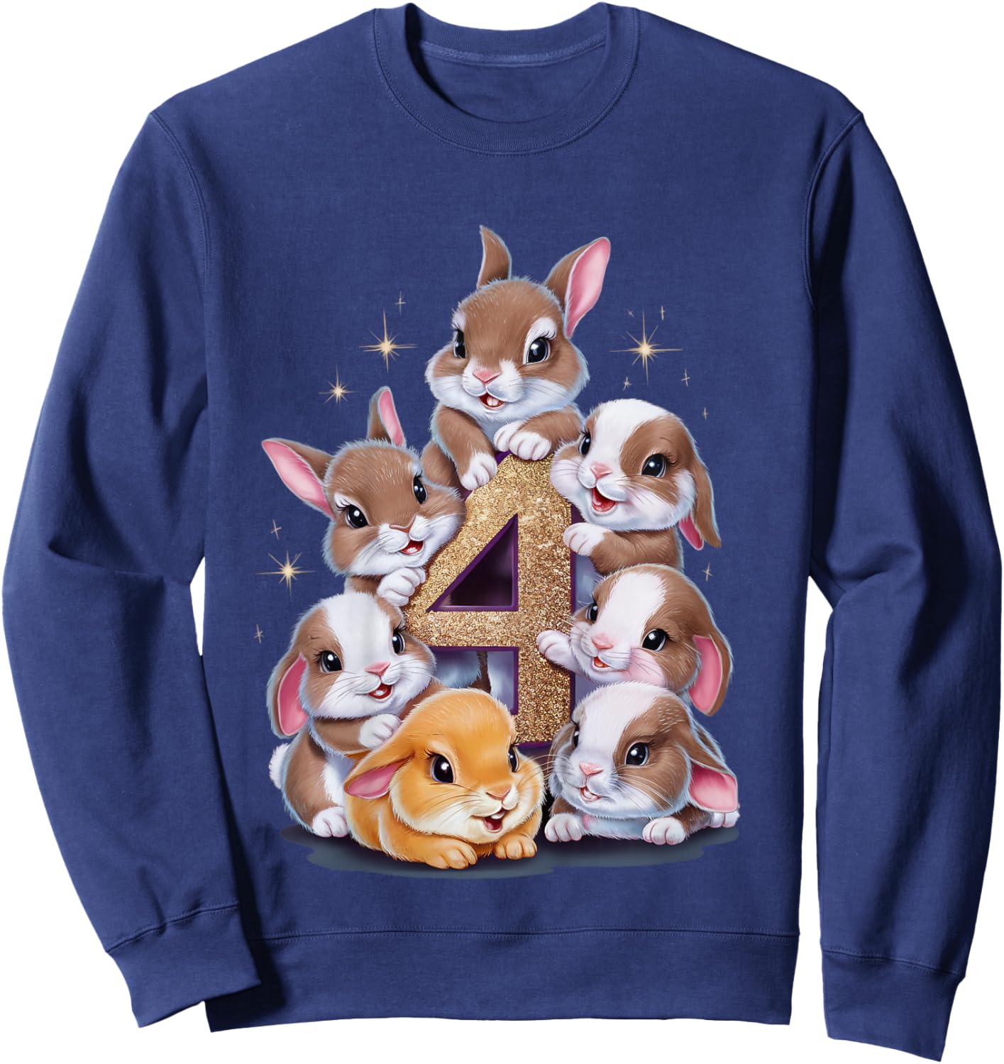 4th Birthday Bunny Rabbit Girl Birthday Age 4 Sweatshirt - Sweatshirt | Navy
