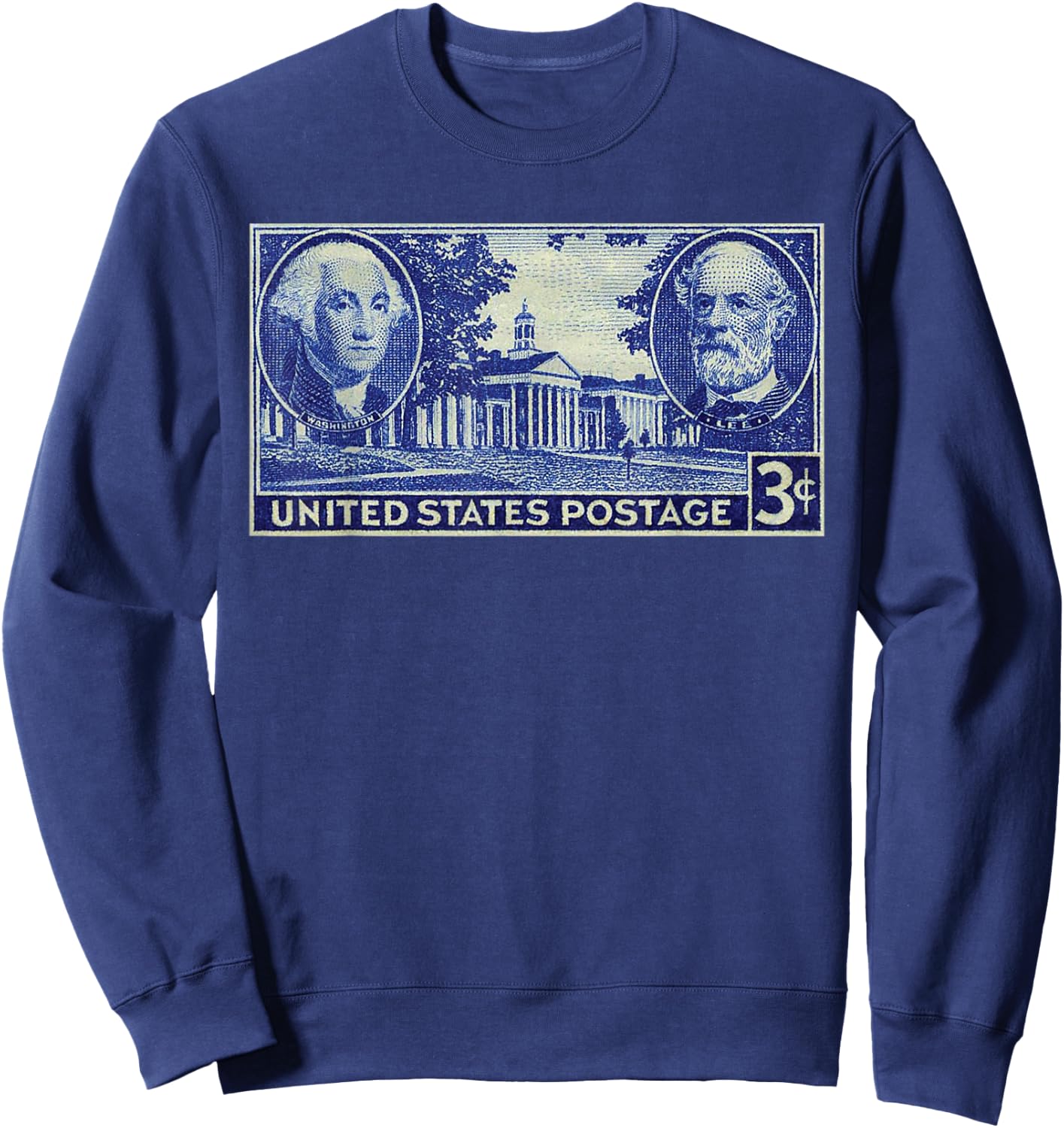 USA History Vintage Stamp George Washington & Robert E Lee Sweatshirt - Sweatshirt | Navy