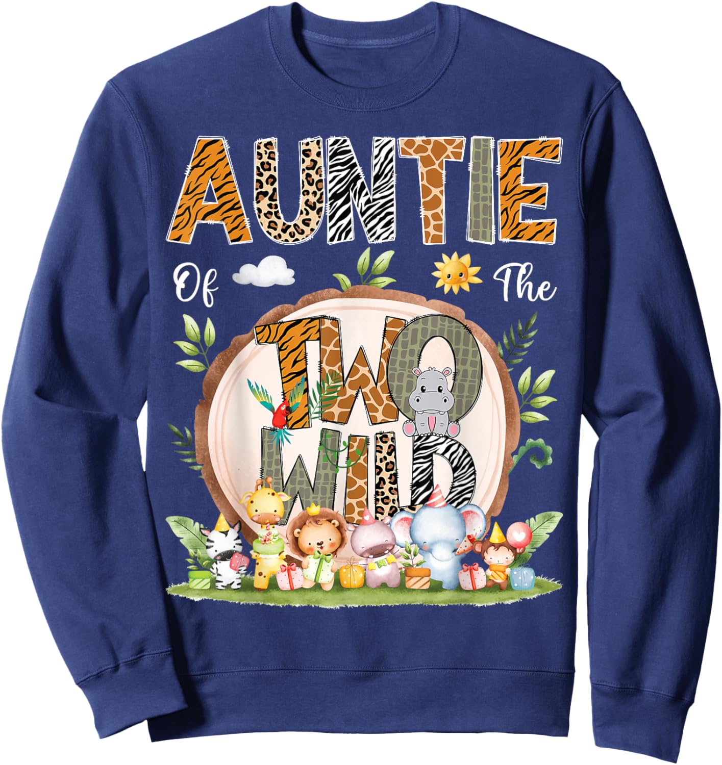 Auntie Of The Two Wild Animal Safari 2Nd Birthday Party Sweatshirt - Sweatshirt | Navy