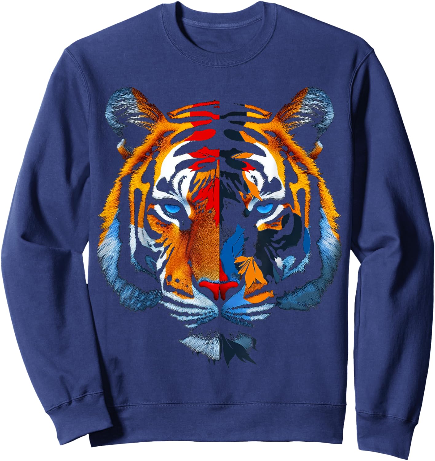Tiger Face Animal Print Art Portrait Graphic Tiger Sweatshirt - Sweatshirt | Navy
