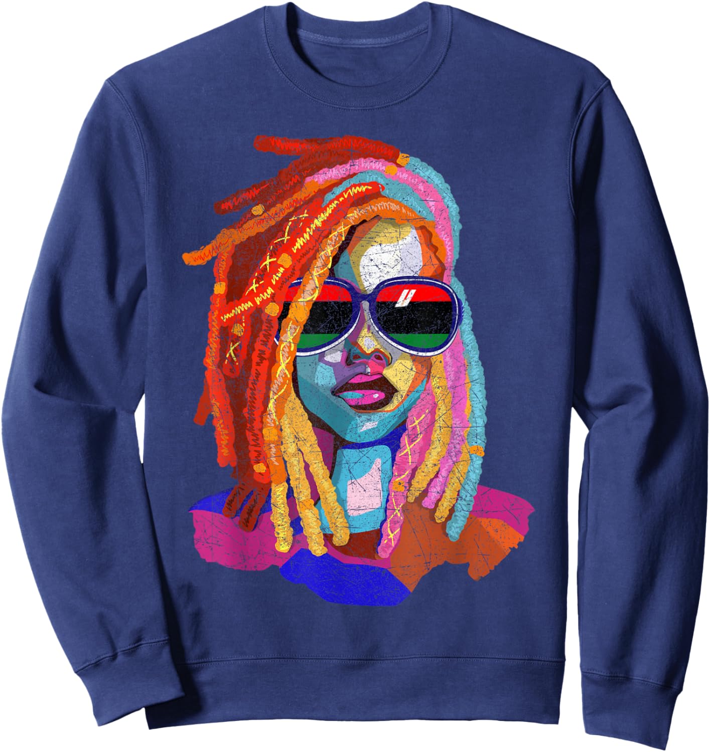 Loc'd Hair Art African American Woman Girl Black Queen Sweatshirt - Sweatshirt | Navy