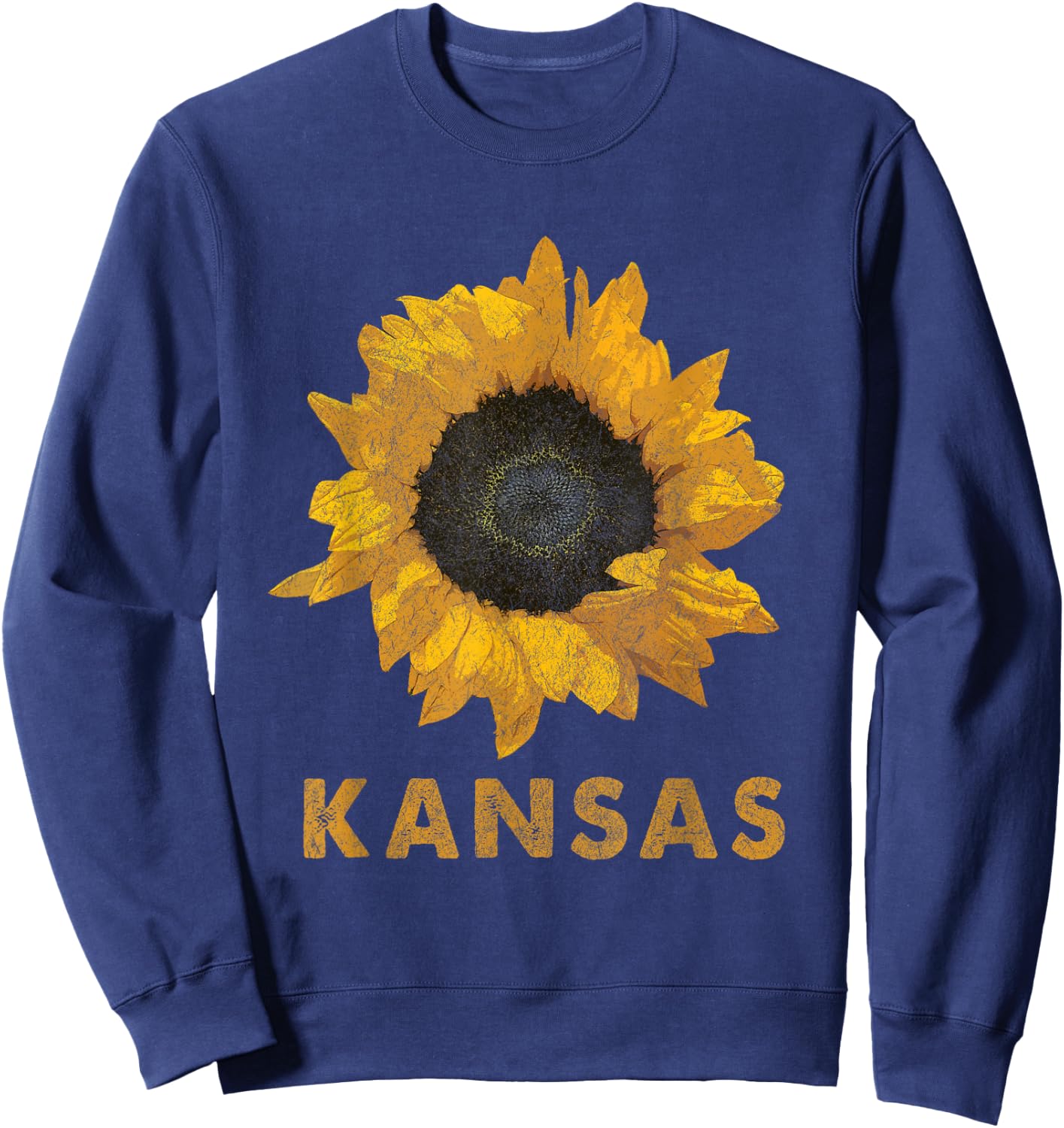 Kansas State Flower / Sunflower Print / Vintage Style Sweatshirt - Sweatshirt | Navy