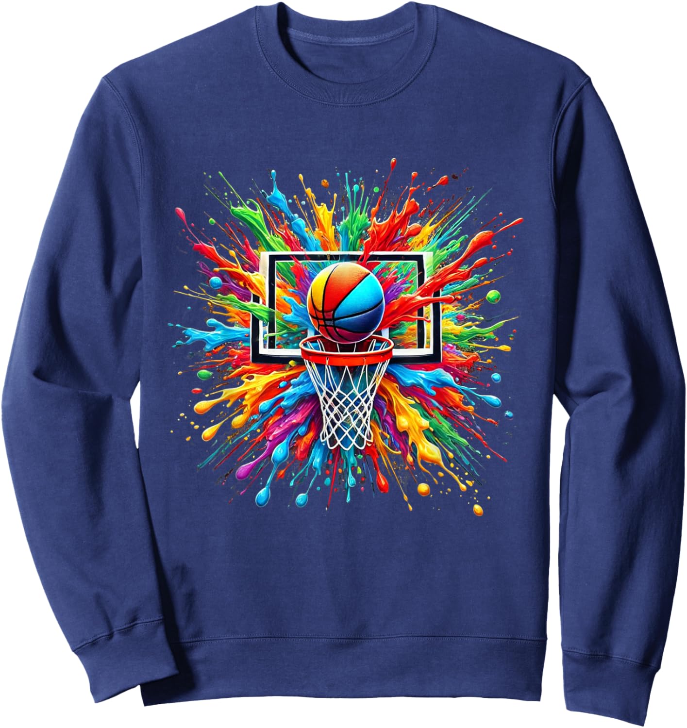 Colorful Tie Dye Basketball Hoop Splash Color Net Slam Dunk Sweatshirt - Sweatshirt | Navy