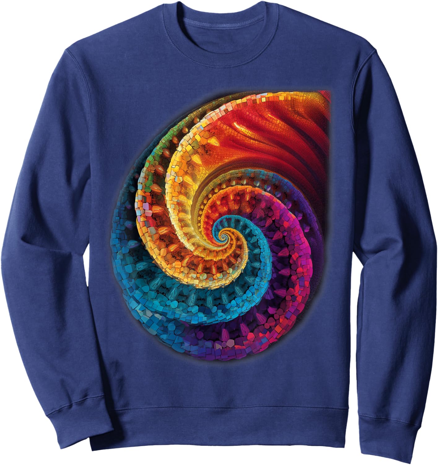 Colorful Fibonacci Spiral Psychedelic Colors Abstract Math Sweatshirt - Sweatshirt | Navy