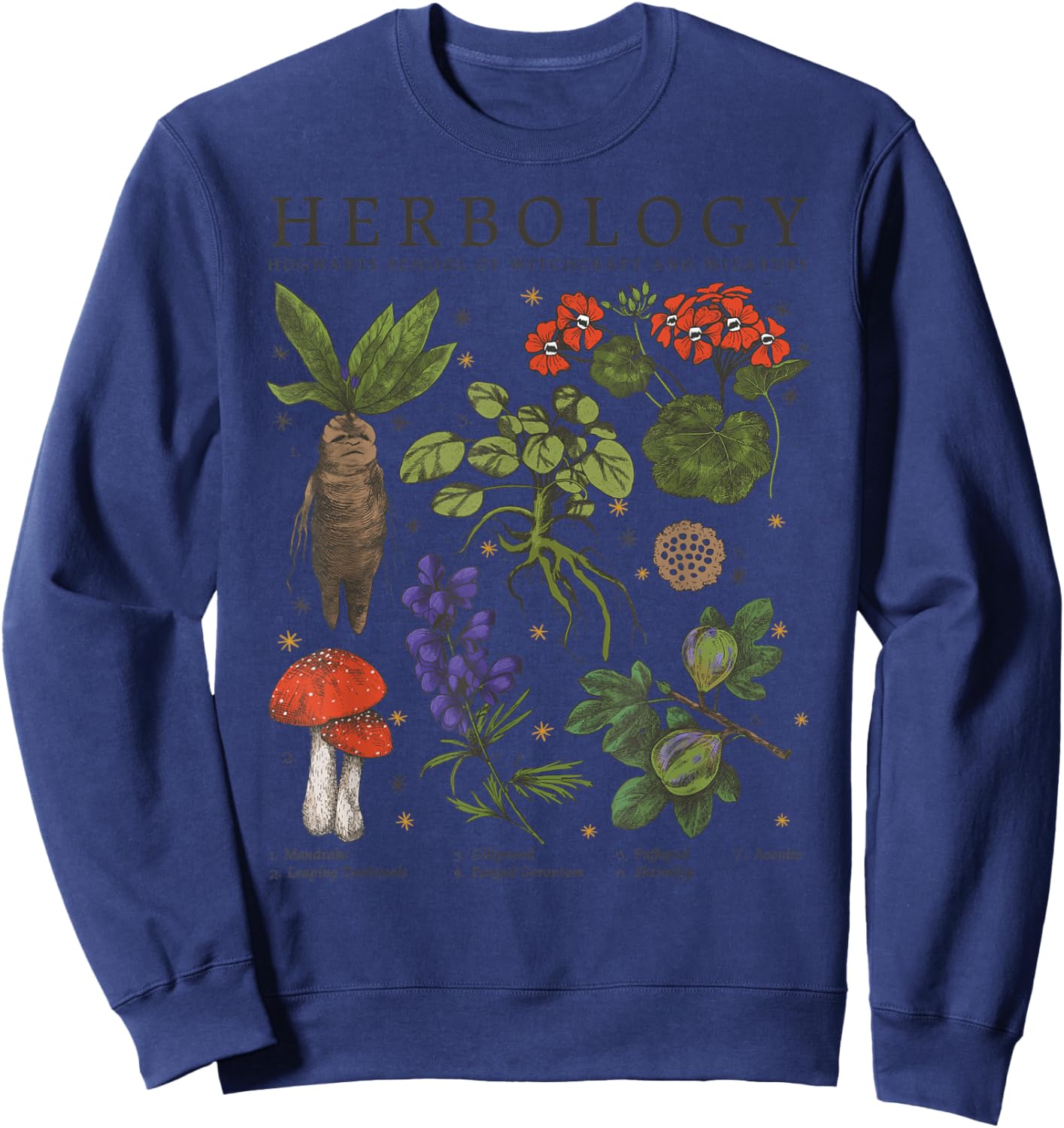 Harry Potter Herbology Plants Vintage Textbook Poster Sweatshirt - Sweatshirt | Navy