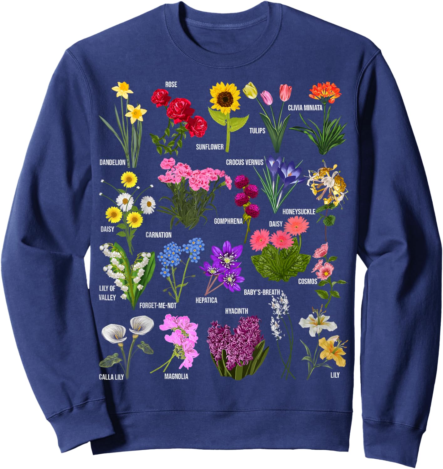 Vintage Flower Botanical Illustration Chart Plant Sweatshirt - Sweatshirt | Navy