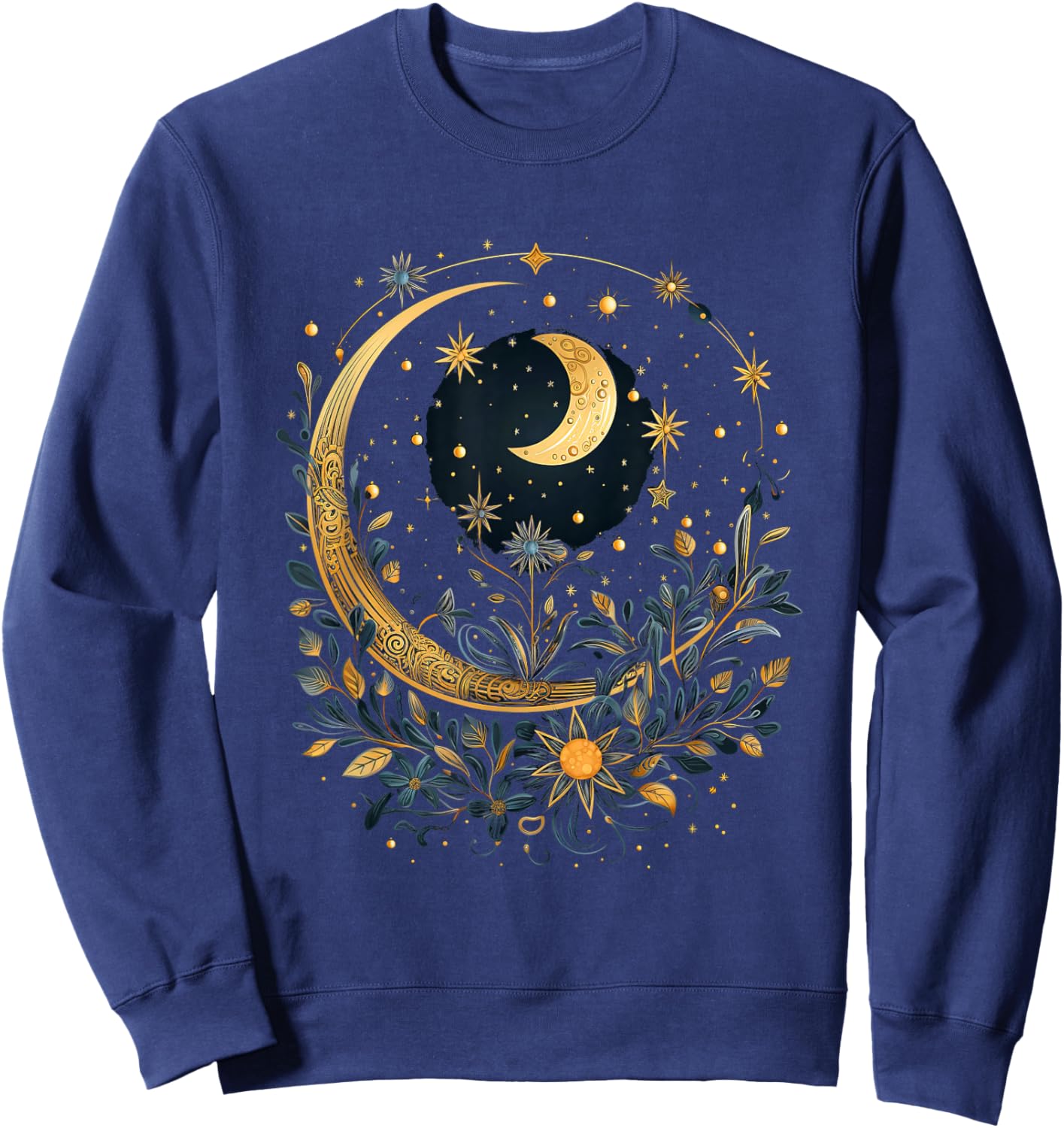 Mystic Sun and Moon Woman Mystical Flowers Aesthetic Sweatshirt - Sweatshirt | Navy