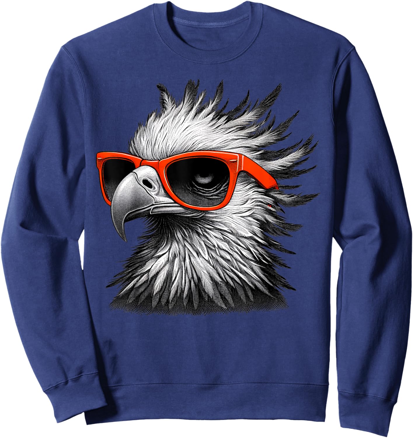 Cool Secretary Bird Wearing Sunglasses Graphic Art Sweatshirt - Sweatshirt | Navy