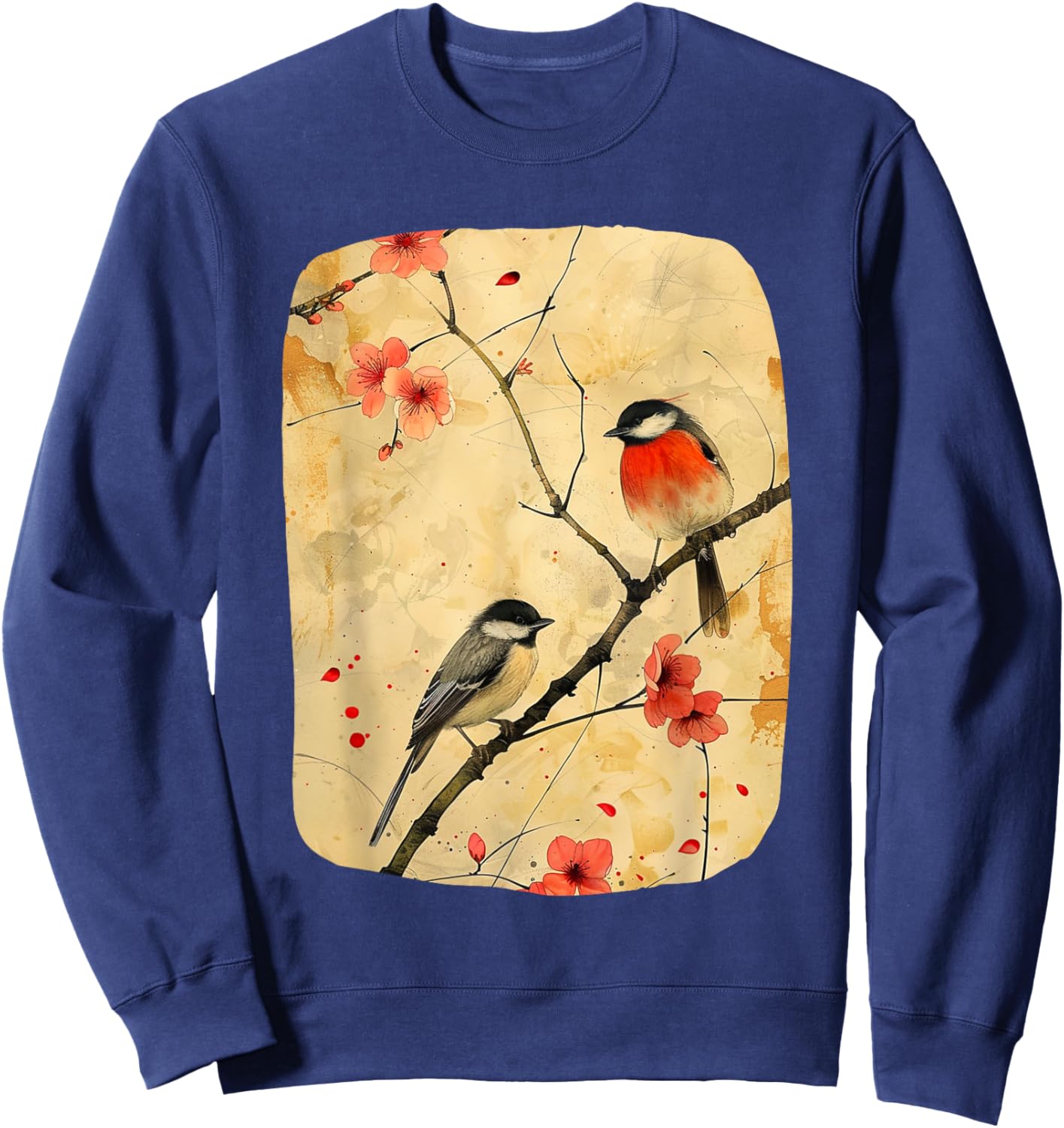 Japanese Art Birds On Cherry Blossom, Japanese Sweatshirt - Sweatshirt | Navy