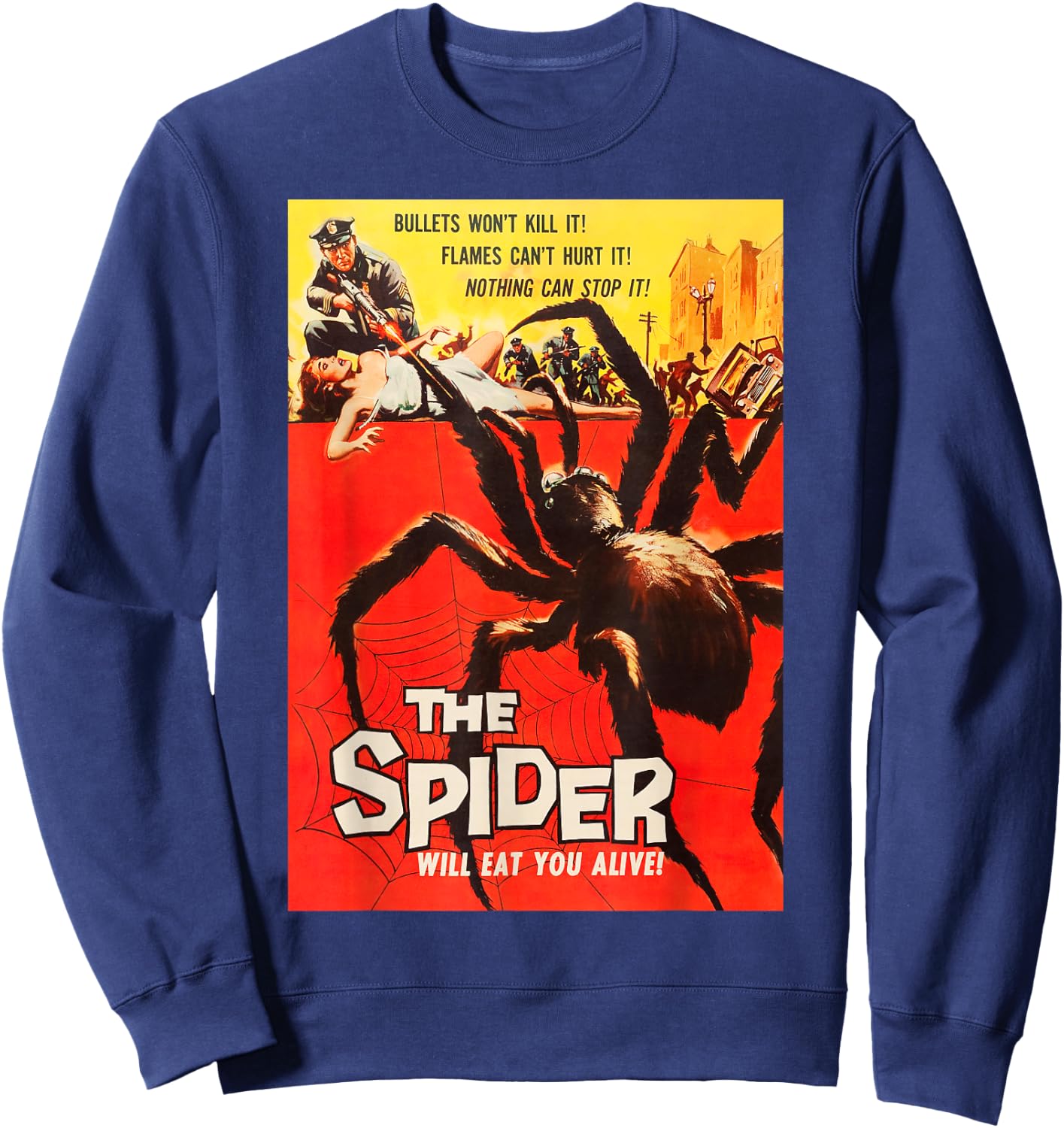 Giant Spider Classic Halloween Monster Poster Horror Movie Sweatshirt - Sweatshirt | Navy
