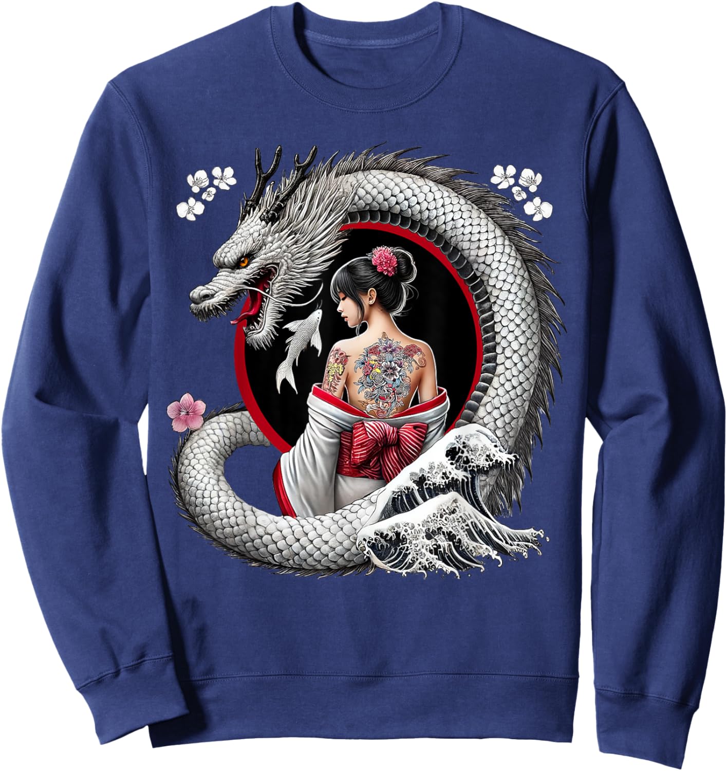 Geisha and Dragon Tattoo Art Sweatshirt - Sweatshirt | Navy