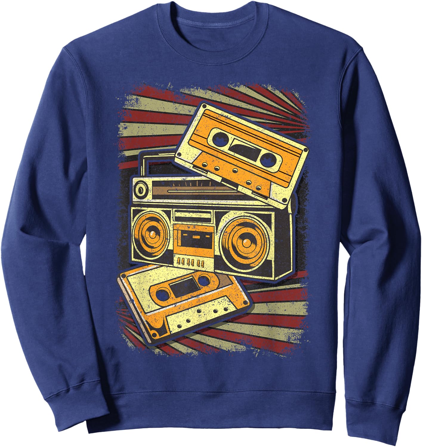 Retro Vintage Boombox 80's Music Old School Radio Boombox Sweatshirt - Sweatshirt | Navy