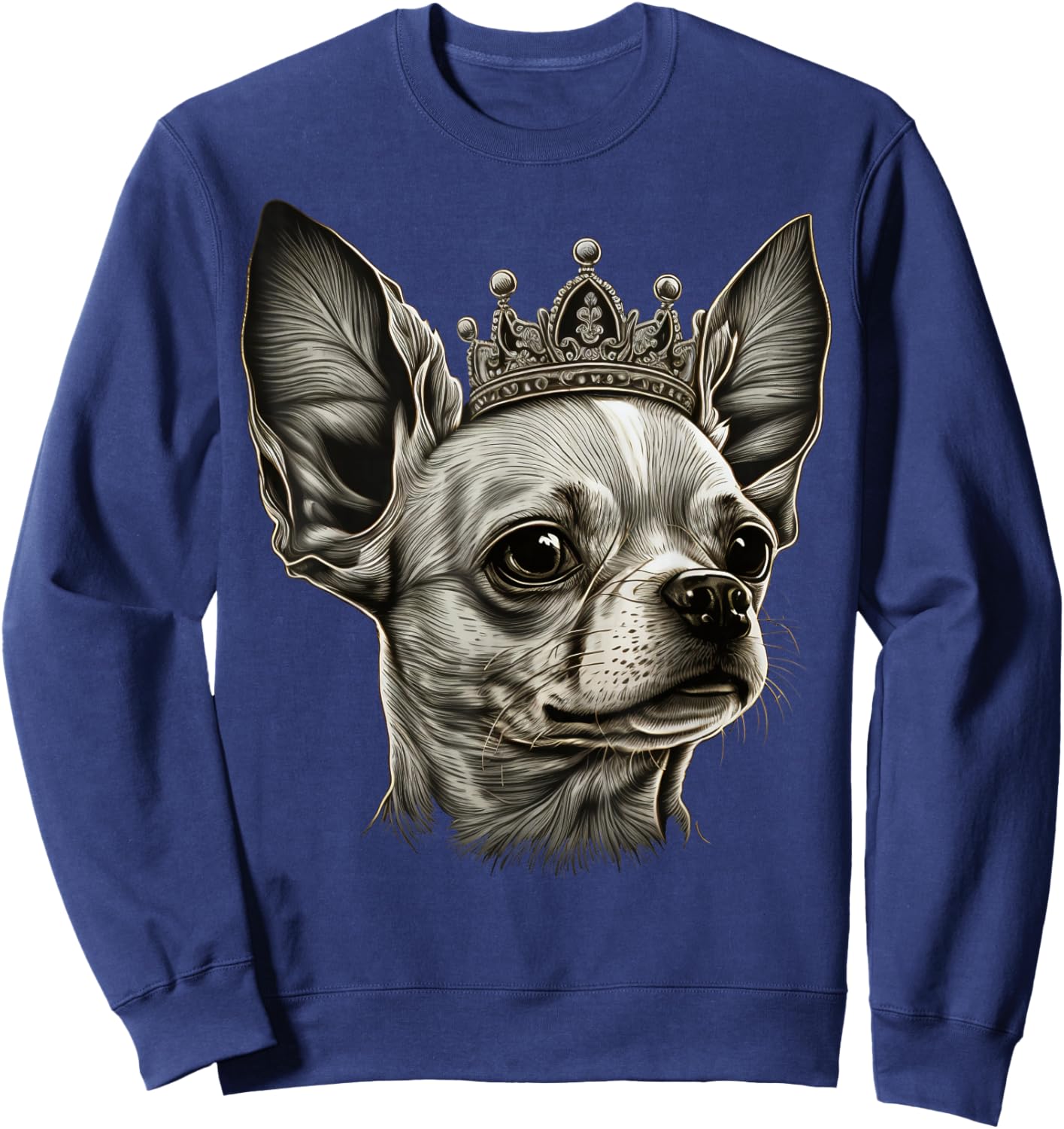 Black and White Chihuahua Dog on Crown Chihuahua Sweatshirt - Sweatshirt | Navy