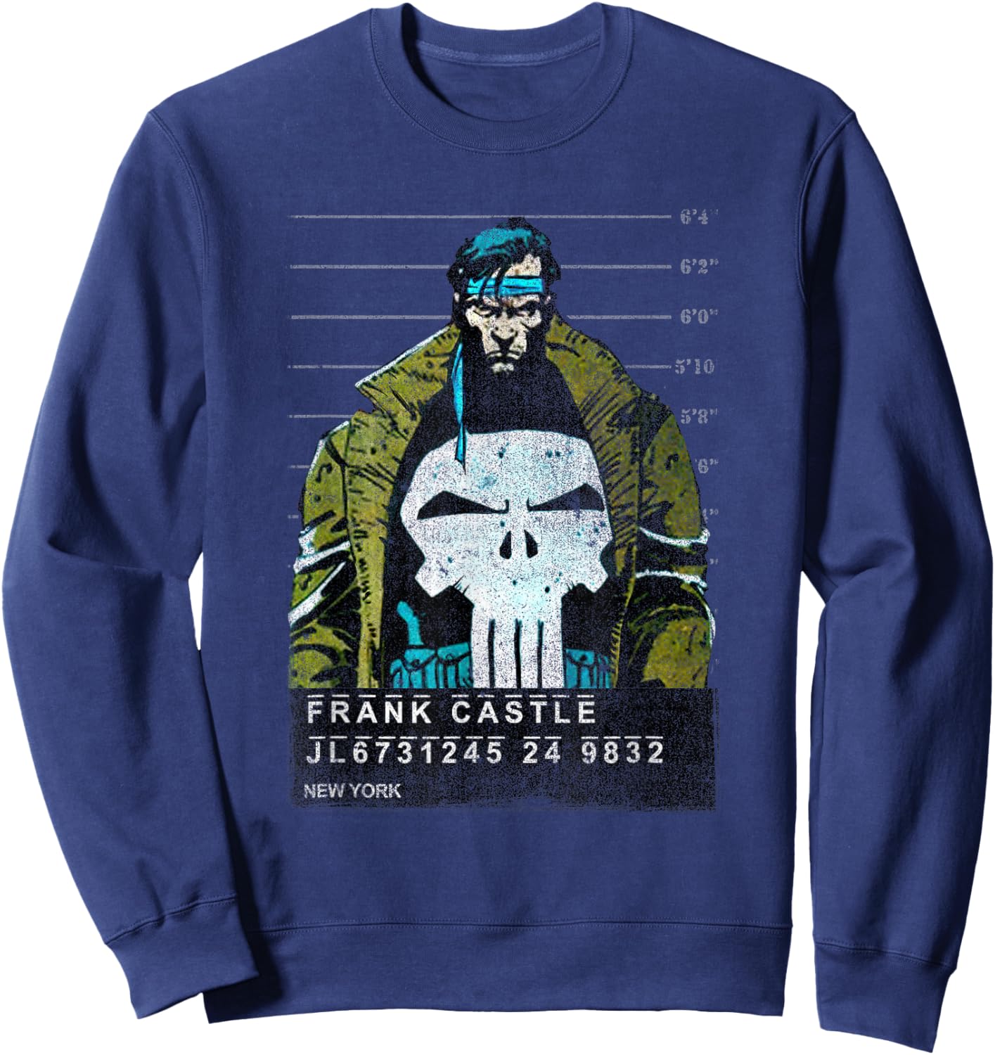 Marvel Punisher Frank Castle Prison Mugshot Distressed Sweatshirt - Sweatshirt | Navy