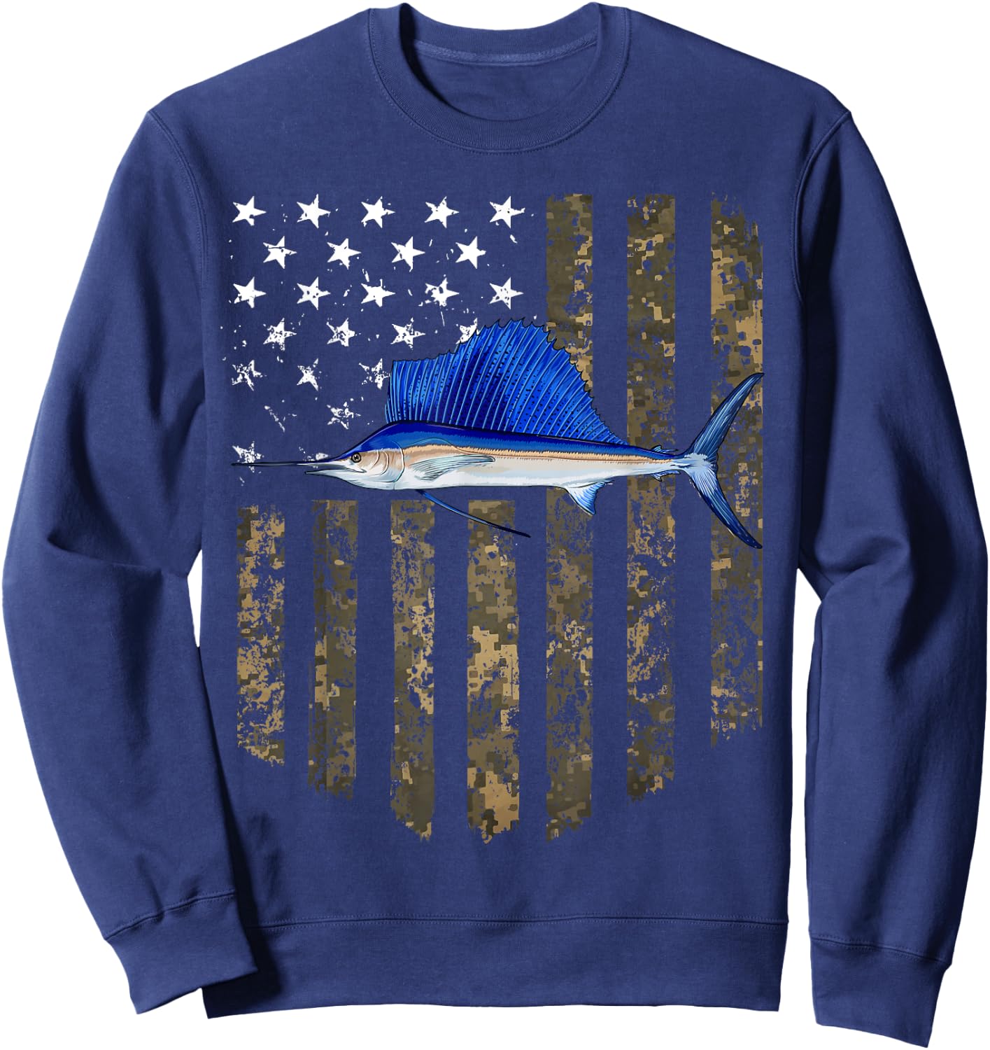 Camo American Flag Sailfish Fishing 4th Of July Men Sweatshirt - Sweatshirt | Navy