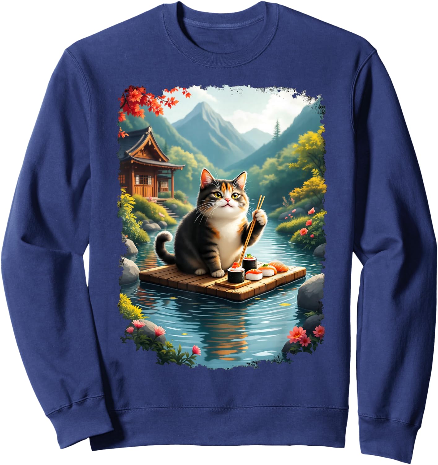 Kawaii Cat Lover Japanese Cats Owner Sushi Anime Otaku Sweatshirt - Sweatshirt | Navy