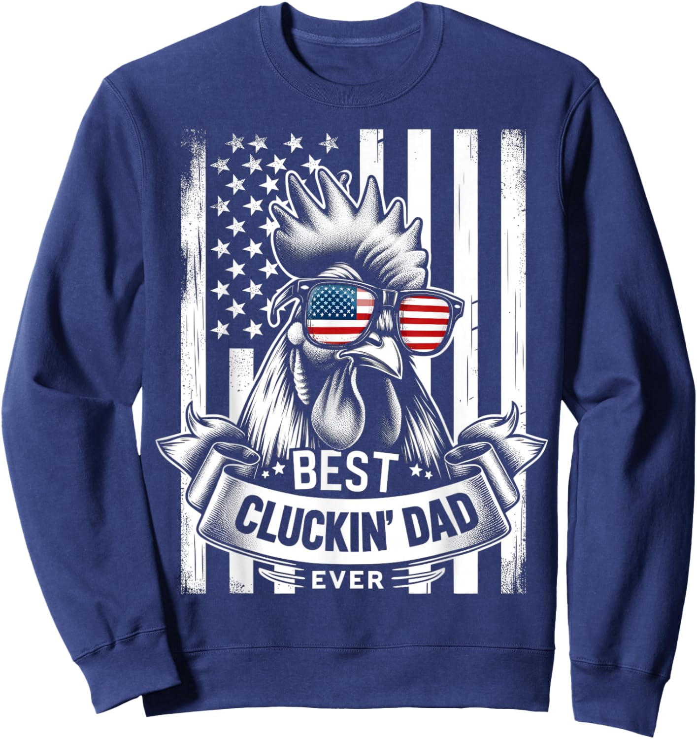 Best Cluckin' Dad Ever Chicken Lover Graphic Men's Black Cotton Polyester Casual Funny Graphic Small Short Sleeve Sweatshirt - Sweatshirt | Navy