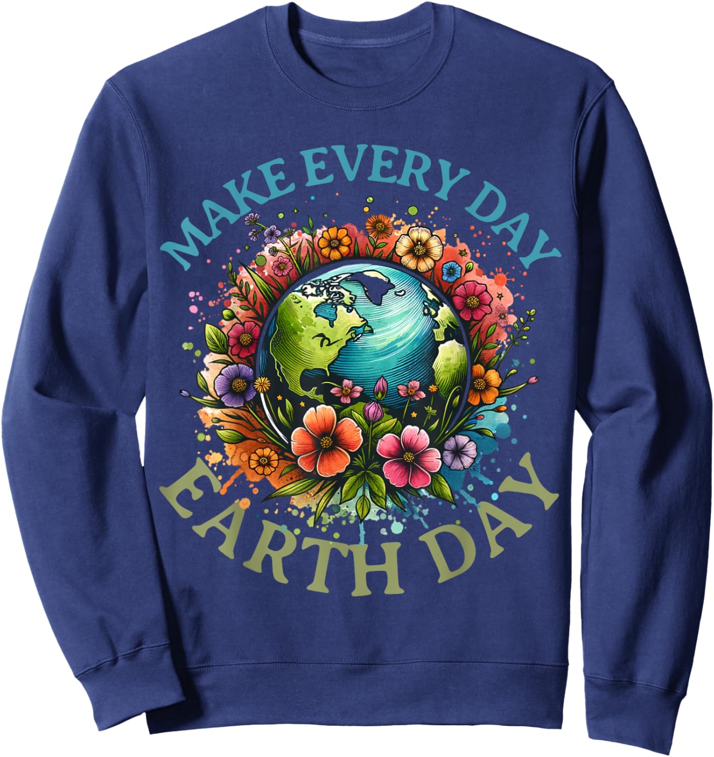 Earth Day Every Day Groovy Retro 70s Earth Day for Kids Sweatshirt - Sweatshirt | Navy
