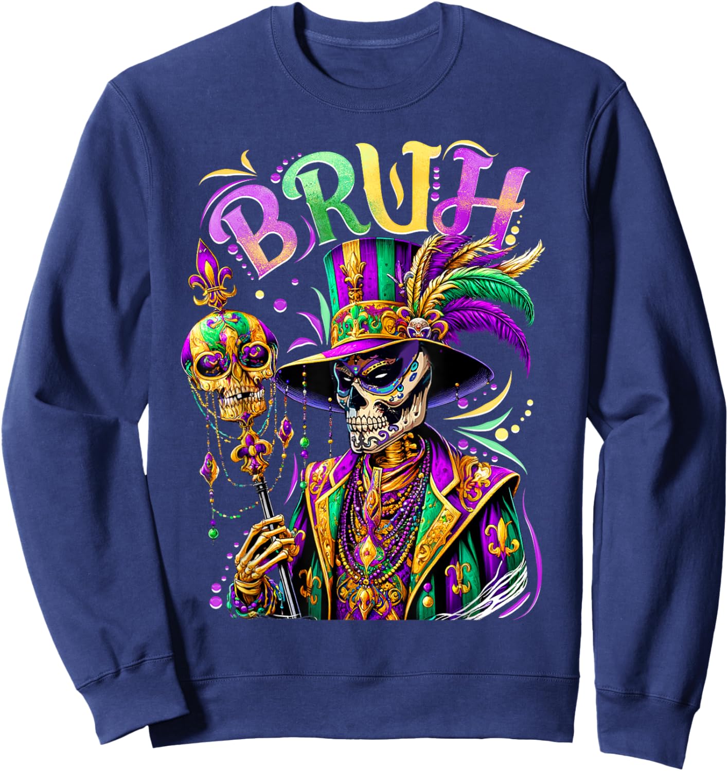 BRUH Mardi Gras Doctor New Orleans Skeleton Mardi Gras Skull Sweatshirt - Sweatshirt | Navy