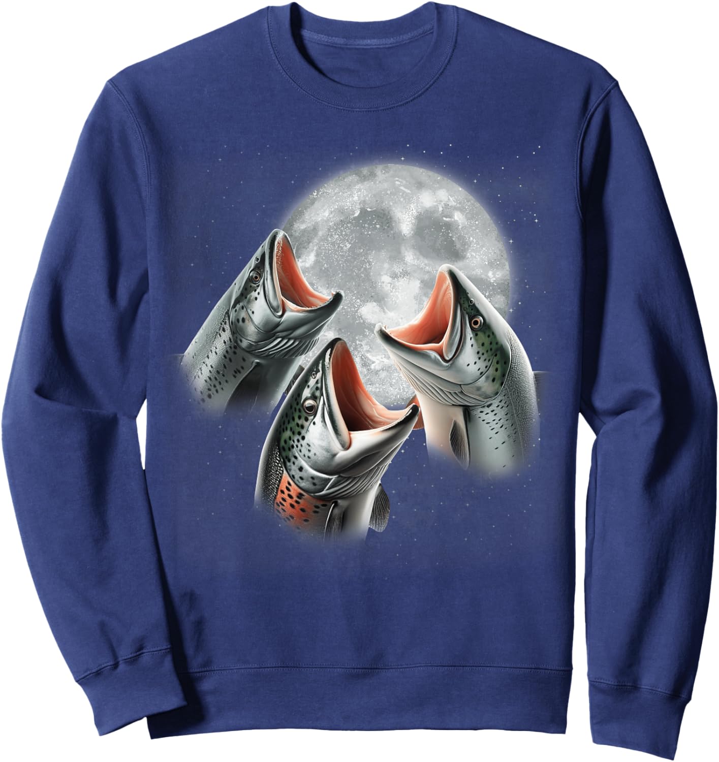 3 Salmon Fish Howling At The Moon Funny Salmon Fishing Lover Sweatshirt - Sweatshirt | Navy