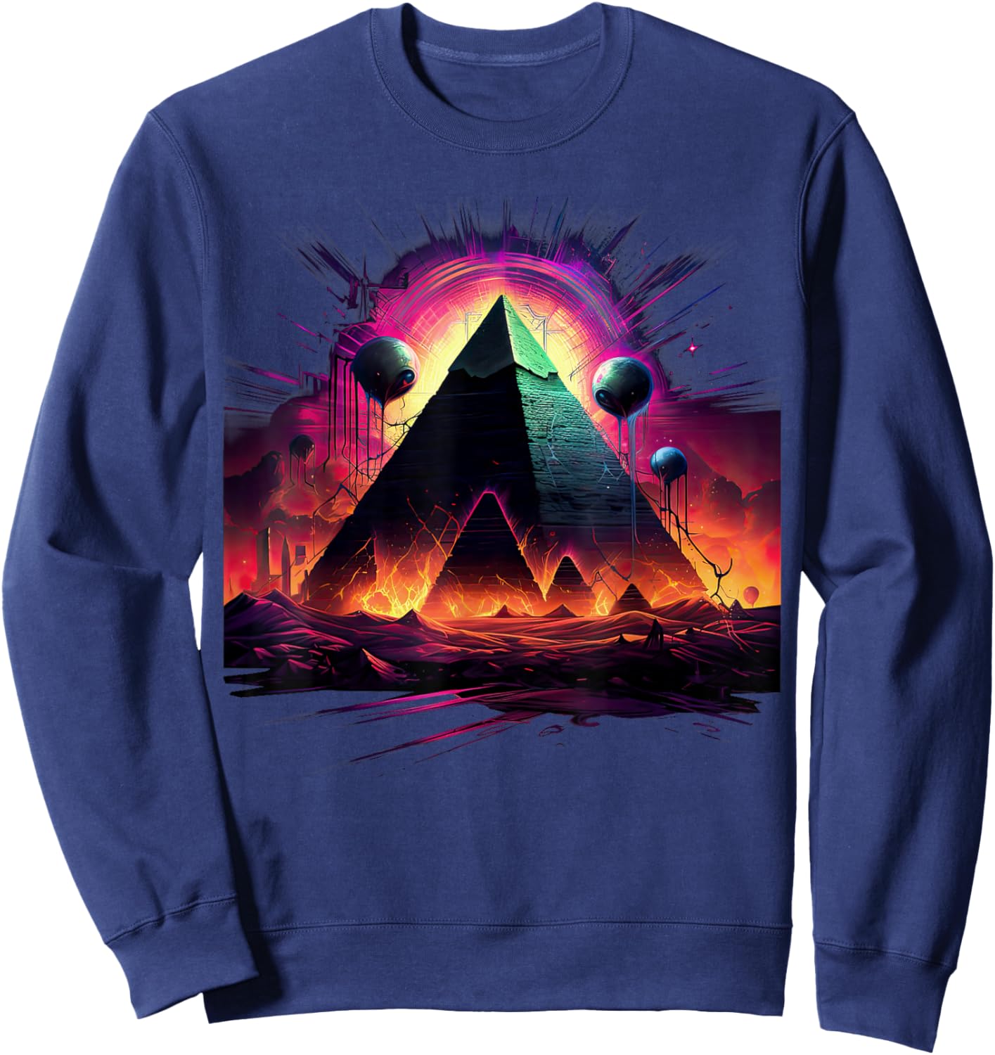 Aliens UFO Egyptian Pyramids | Science Fiction Alien Sweatshirt - Sweatshirt | Navy