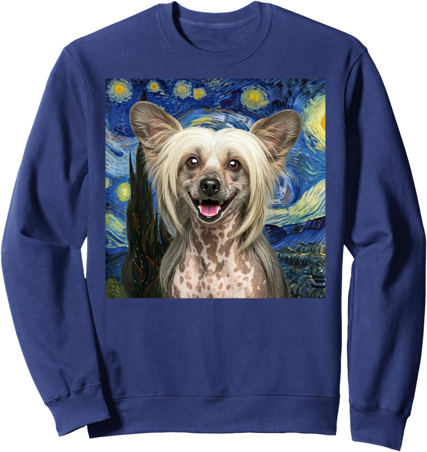 Chinese Crested Starry Night Dog Lover Gift Men Women Kids Sweatshirt - Sweatshirt | Navy