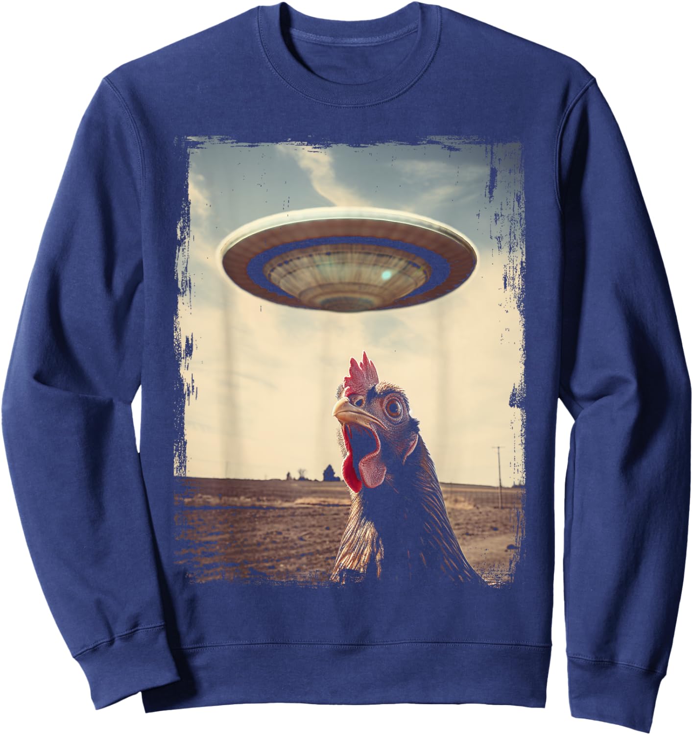 Funny Weird Chicken UFO Weirdcore Alien Believer Farmer Sweatshirt - Sweatshirt | Navy