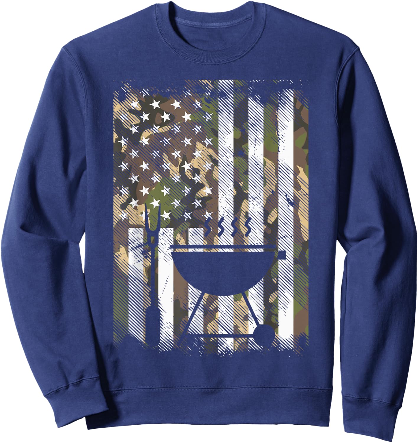 Camo US Flag Bbq Grill Vintage Grilling Smoking Patriotic Sweatshirt - Sweatshirt | Navy