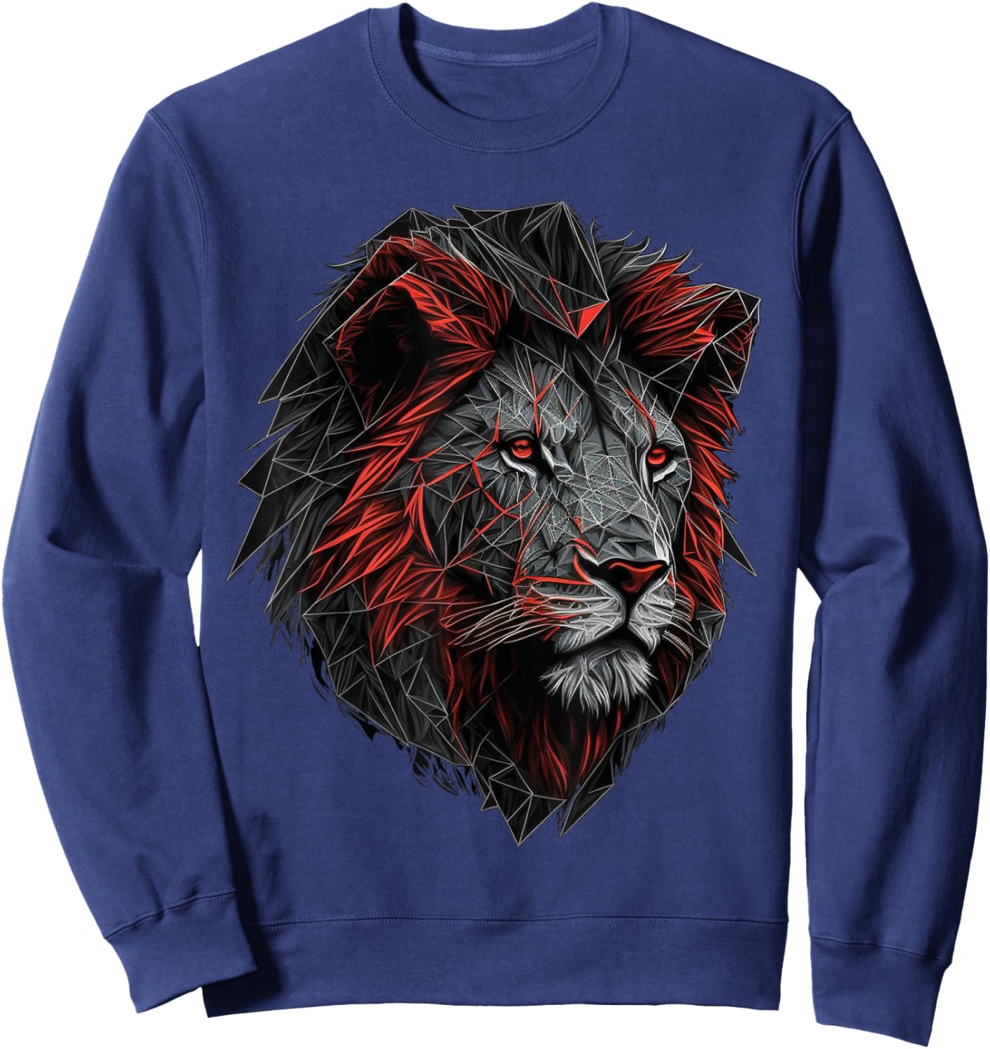Lion Animal Print Art Polygon Lion Sweatshirt - Sweatshirt | Navy
