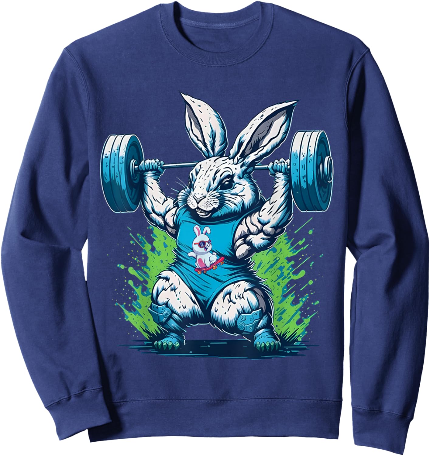 Bunny Lifting Weights Gym Rabbit Fitness Weightlifting Sweatshirt - Sweatshirt | Navy