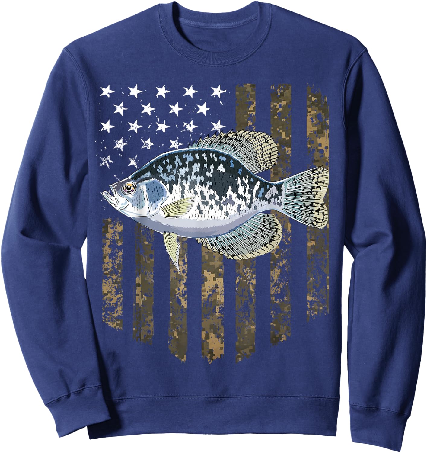 Camo American Flag Crappie Fishing 4th Of July Sweatshirt - Sweatshirt | Navy