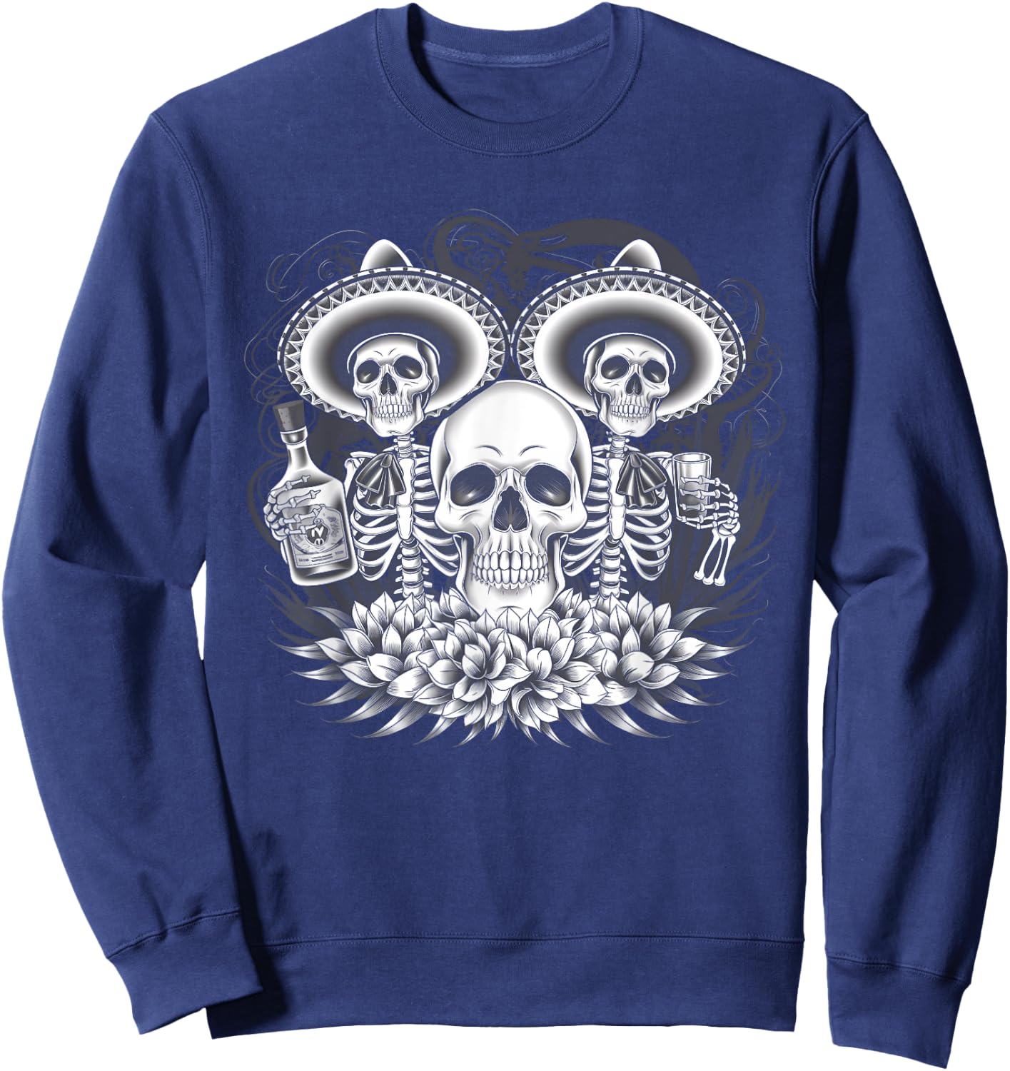 Mexico Vintage Skeleton Tequila Dia De Los Muertos Mexican Sweatshirt - Sweatshirt | Navy