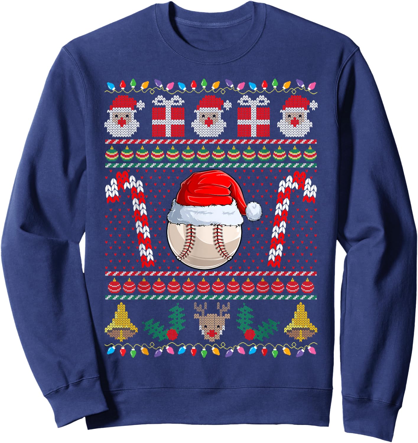 Baseball Christmas Santa Ugly Sweater Holiday Pajama Sweatshirt - Sweatshirt | Navy