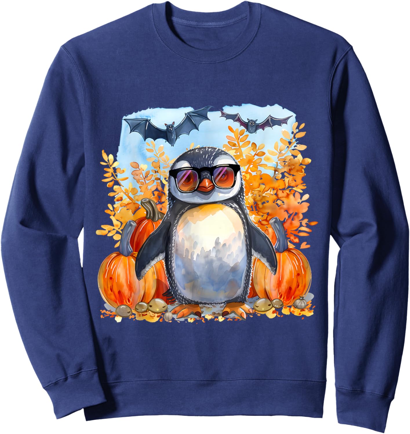 Cute Halloween Costume Penguin Bat Pumpkin Trick Or Treat Sweatshirt - Sweatshirt | Navy