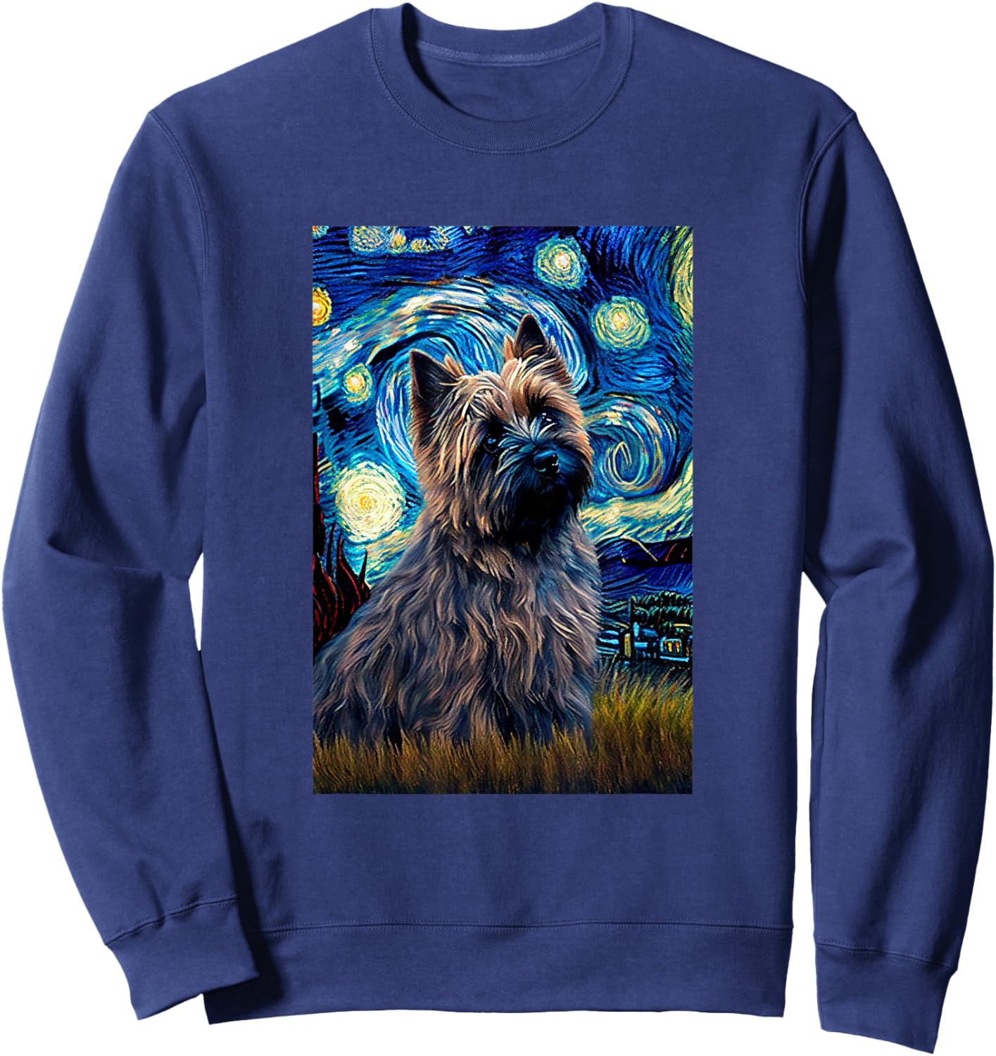 Cairn Terrier in Starry Night Painting Dog Mom Dad Men Women Kids Sweatshirt - Sweatshirt | Navy