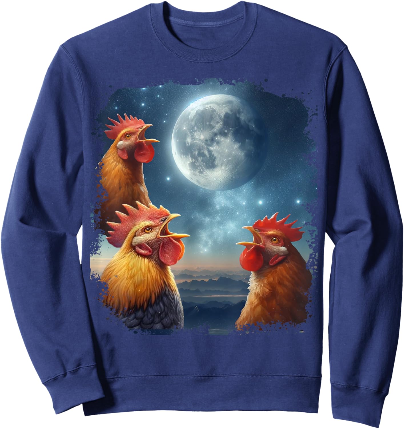 3 Chicken Moon, Funny 3 Chicken Howling Like Wolves Sweatshirt - Sweatshirt | Navy