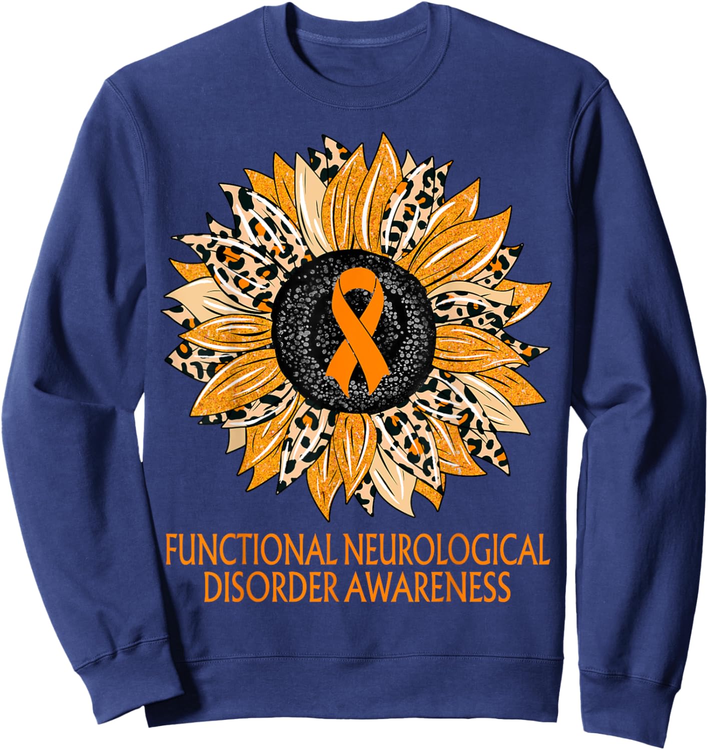 Leopard Sunflower Functional Neurological Disorder Awareness Sweatshirt - Sweatshirt | Navy