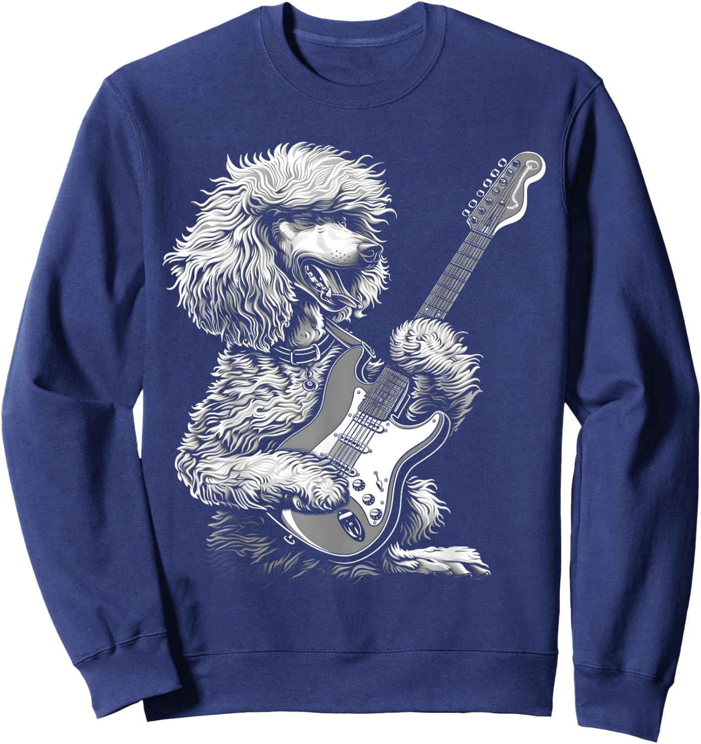 Funny Poodle Dog Playing Electric Guitar Rock Dog Dad Sweatshirt - Sweatshirt | Navy