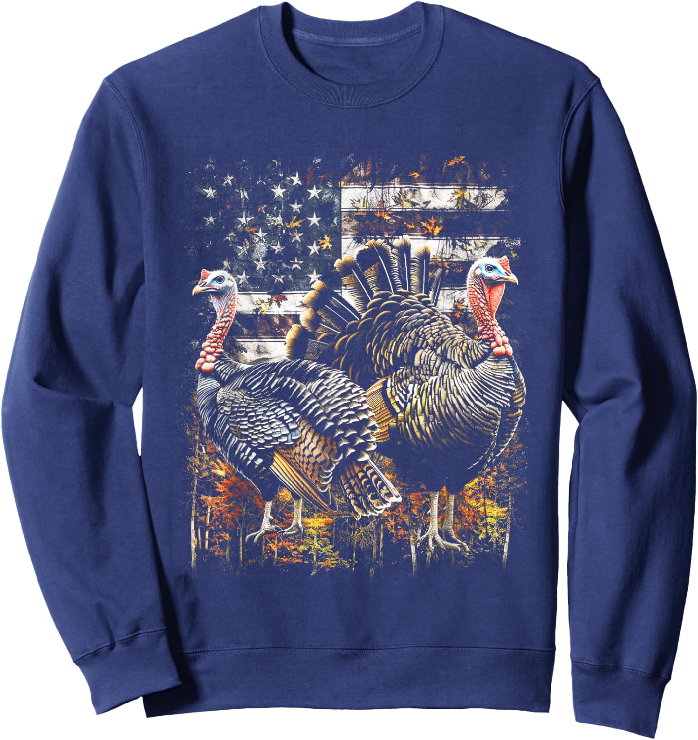 Beautiful Wild Turkey Hunting Camo American Flag Sweatshirt - Sweatshirt | Navy