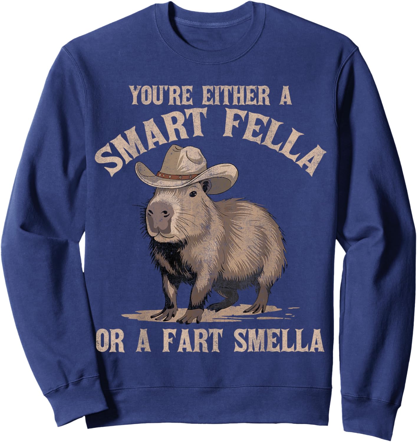 You're Either A Smart Fella Or A Fart Smella Funny Capybara Sweatshirt - Sweatshirt | Navy