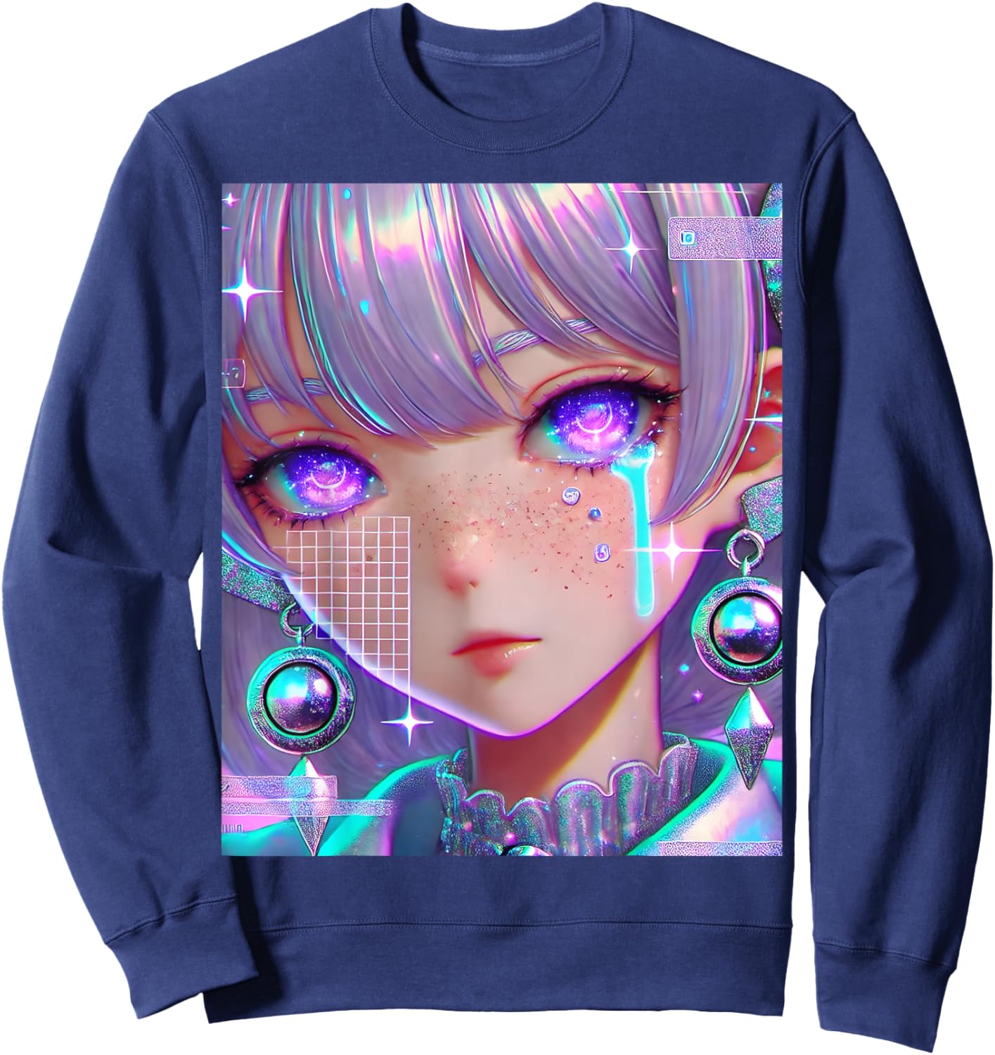 Anime Girl Vaporwave Egirl Aesthetic Japanese Otaku Sweatshirt - Sweatshirt | Navy