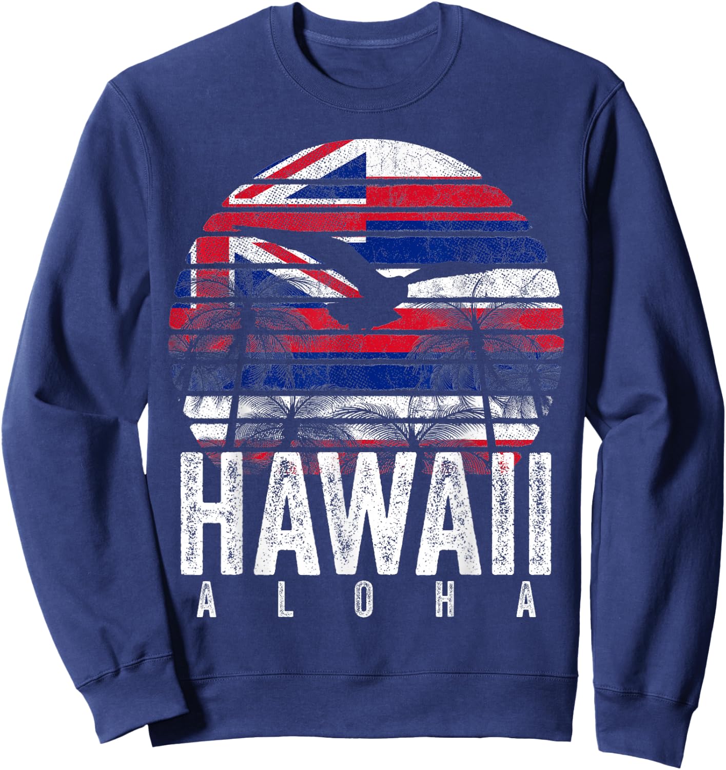 Retro Aloha Hawaii Flag Hawaiian Island Vintage Men Women Sweatshirt - Sweatshirt | Navy