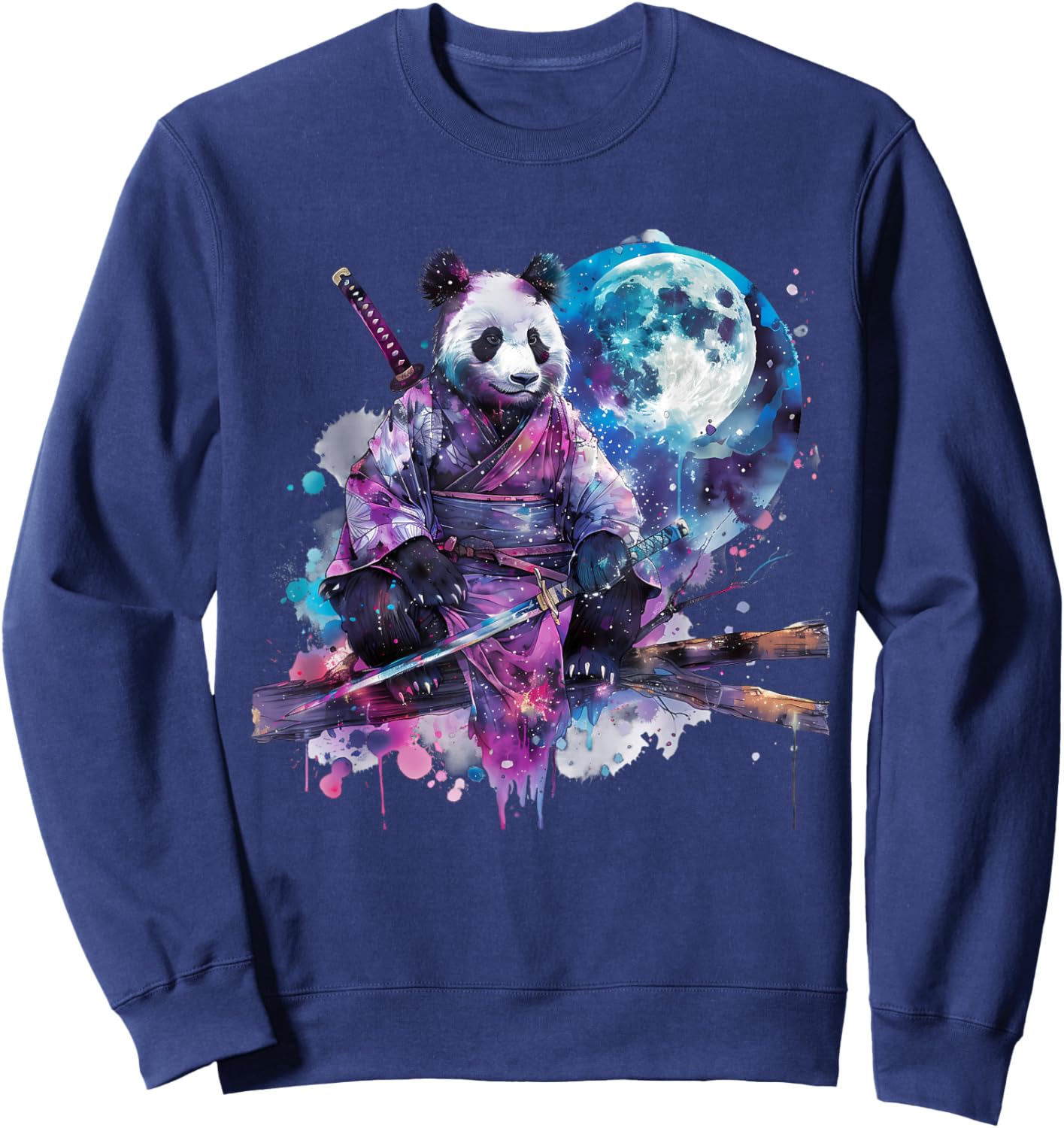 Samurai Panda Bear Japanese Samurai Panda Watercolor Artwork Sweatshirt - Sweatshirt | Navy