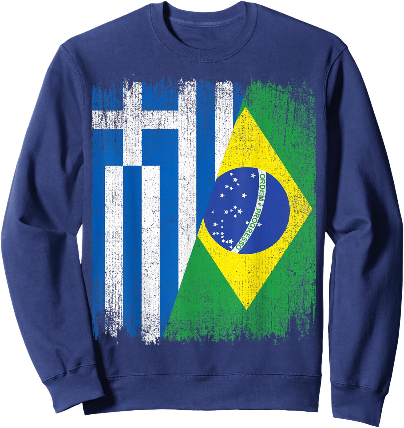 Half Greece Brazil Flag Greek Brazilian Pride Roots Sweatshirt - Sweatshirt | Navy