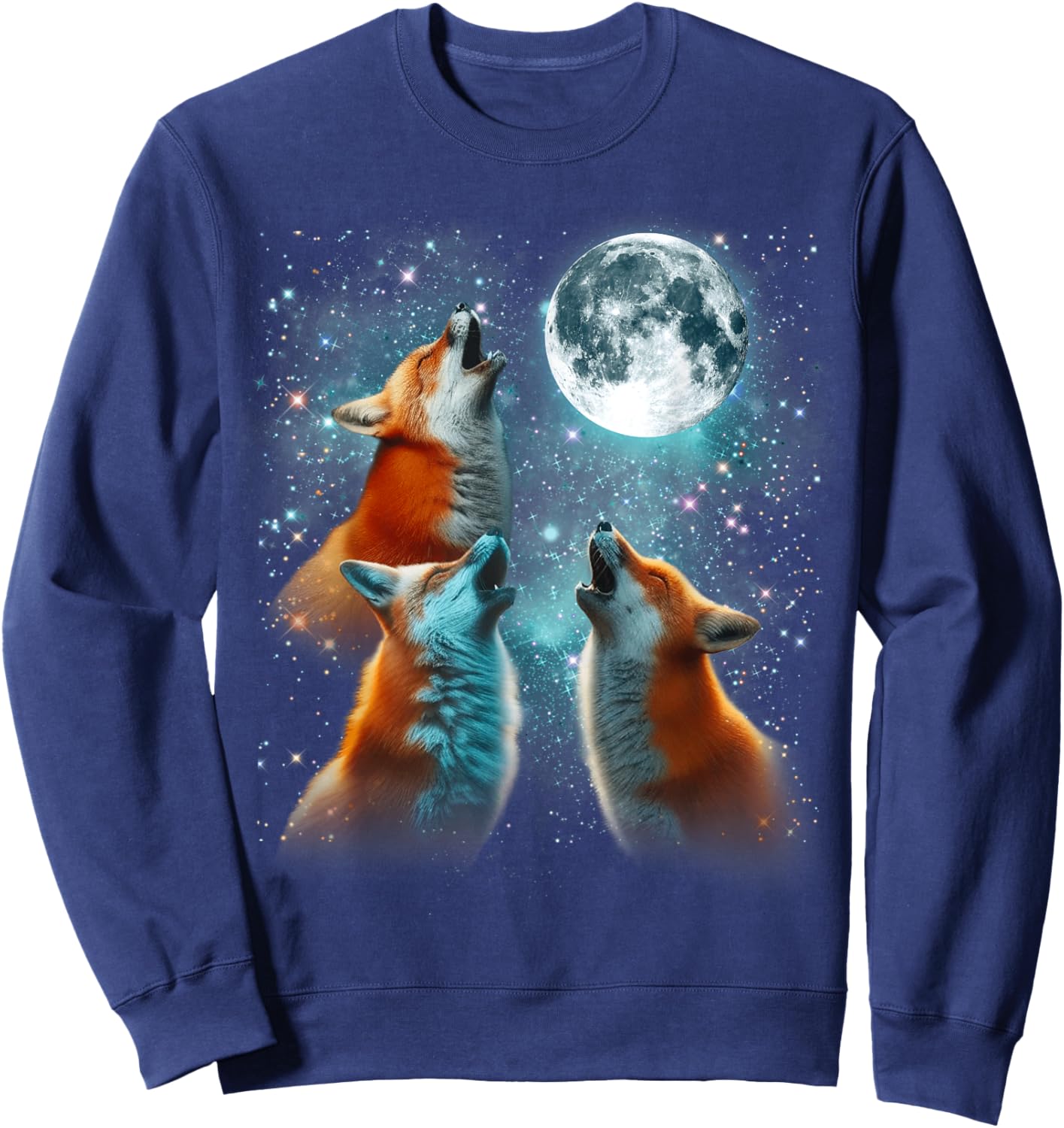 3 Fox Moon Howling Red Fox Head Funny , Women, Kid Sweatshirt - Sweatshirt | Navy