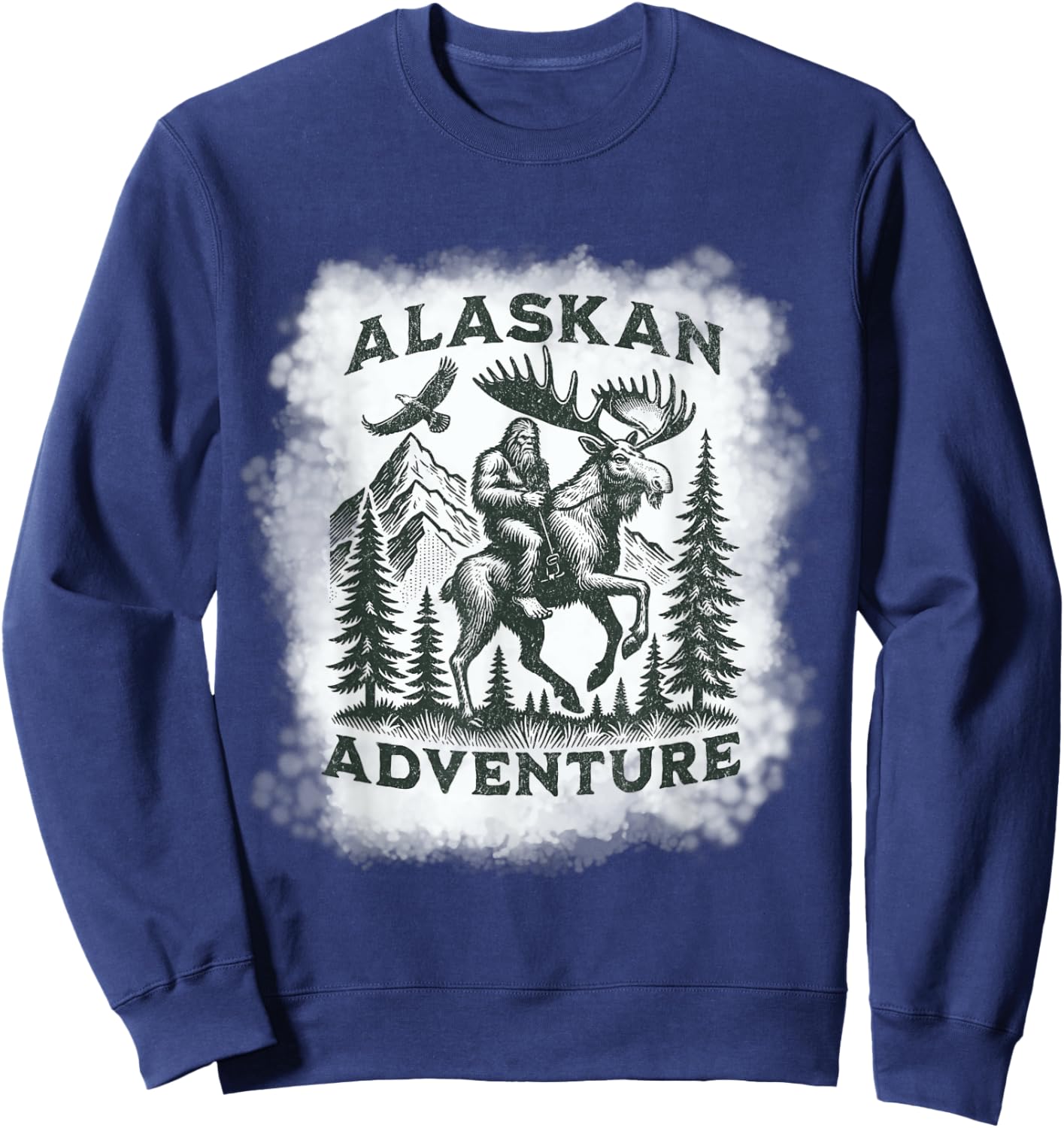 Alaskan Adventure Bigfoot Riding Moose Funny Outdoor Alaska Sweatshirt - Sweatshirt | Navy