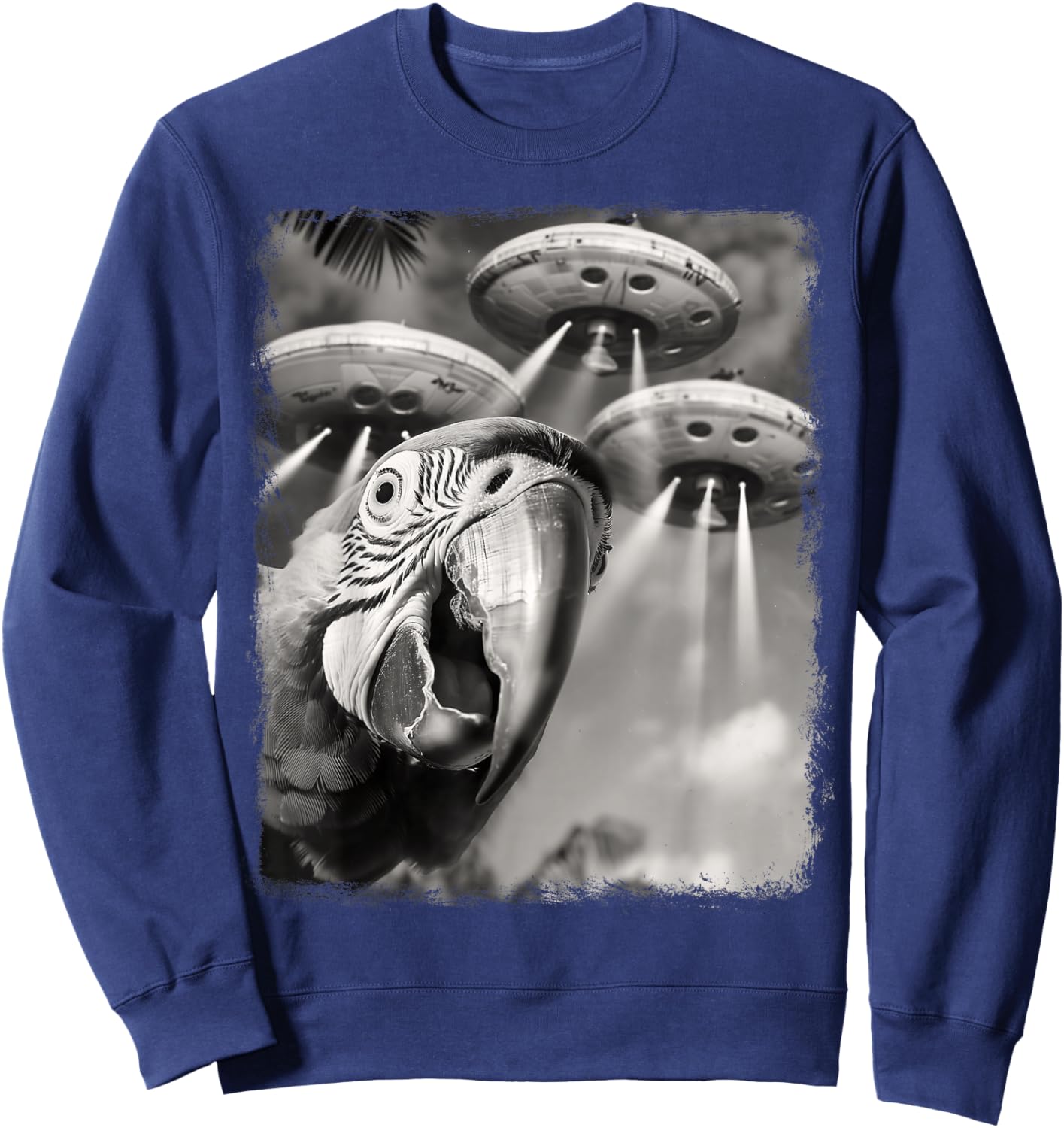 Macaw Parrot Bird UFO Alien Extraterrestrial Selfie Sweatshirt - Sweatshirt | Navy